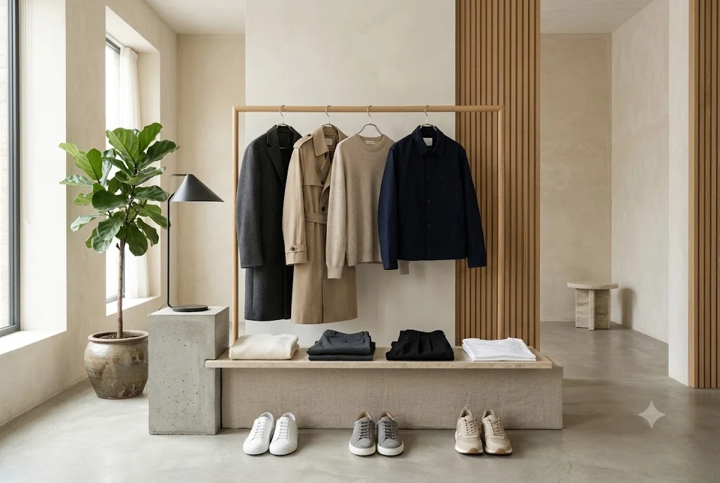 Minimalist fashion wardrobe with timeless modern clothing