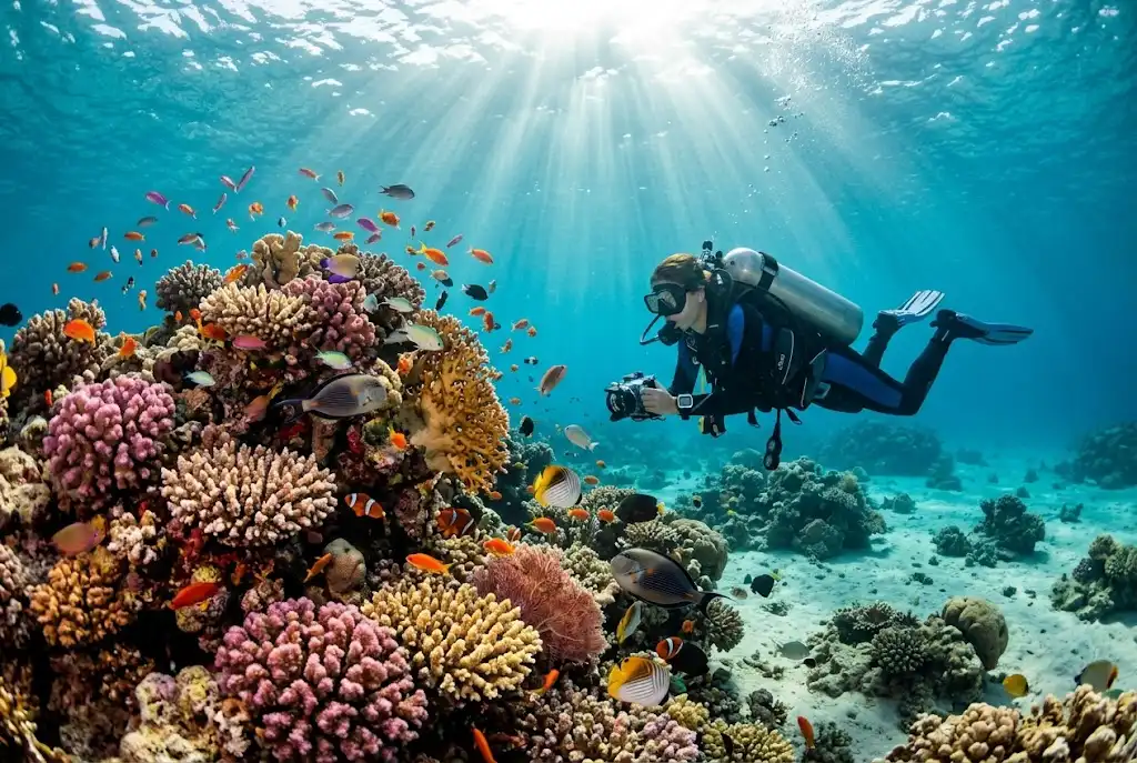 Marsa Alam diving among colorful coral reefs in Egypt's Red Sea