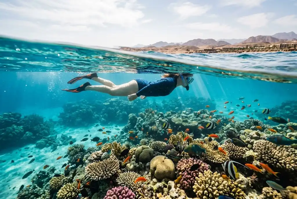 Marsa Alam snorkeling over colorful coral reefs in Egypt's Red Sea