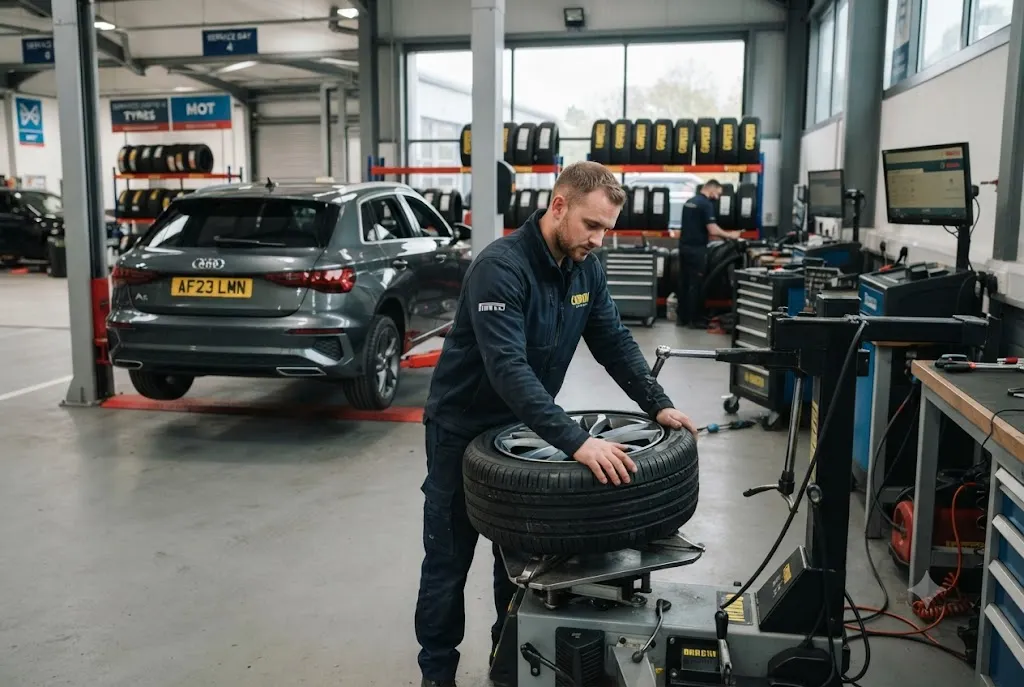 Tyre services including professional tyre fitting in a UK garage