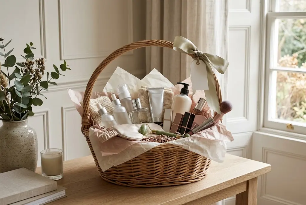 Beauty gift hampers with luxury skincare, fragrance and beauty products