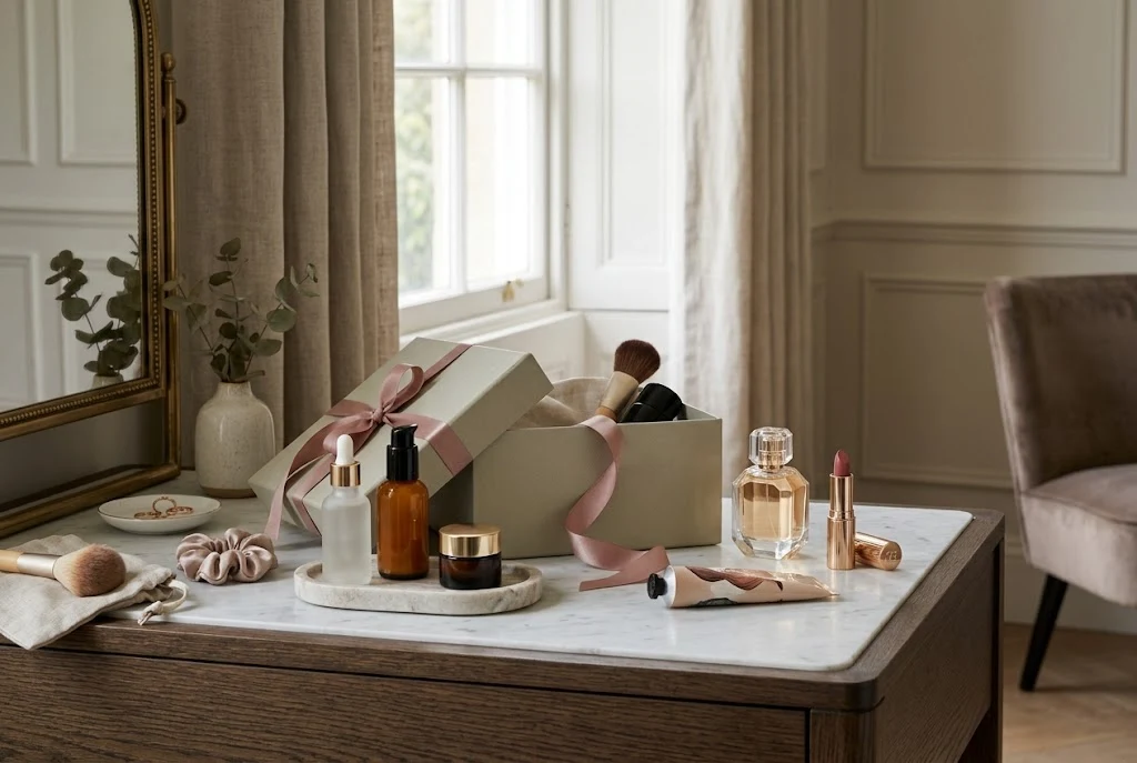 Beauty gift set for women featuring skincare, makeup and fragrance